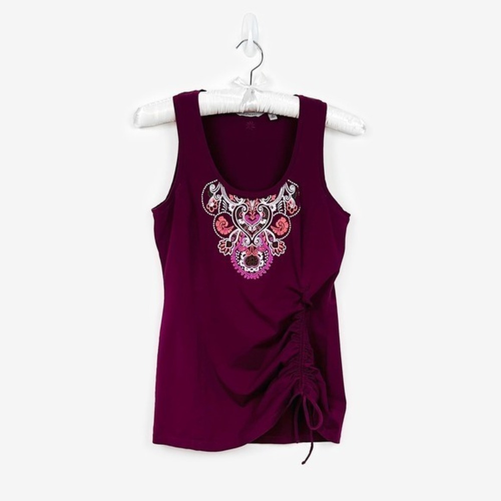 Athleta Cairn Tank Top Size M‎ Burgundy Red Cotton Blend Embroidered Boho Summer